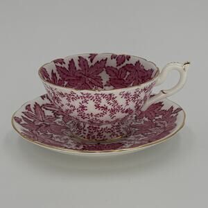 Vintage Coalport Maple Time Chintz Teacup and Saucer Set Magenta 1940s